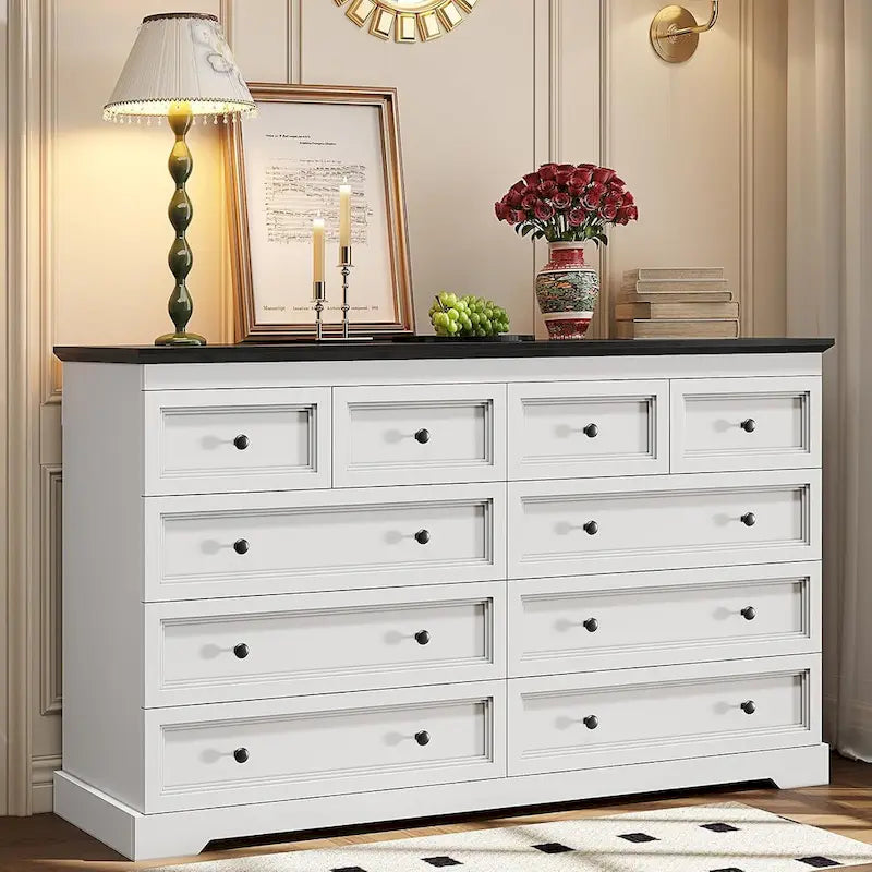 10-Drawer Farmhouse Dresser 55-Inch Wide with Fluted Panels