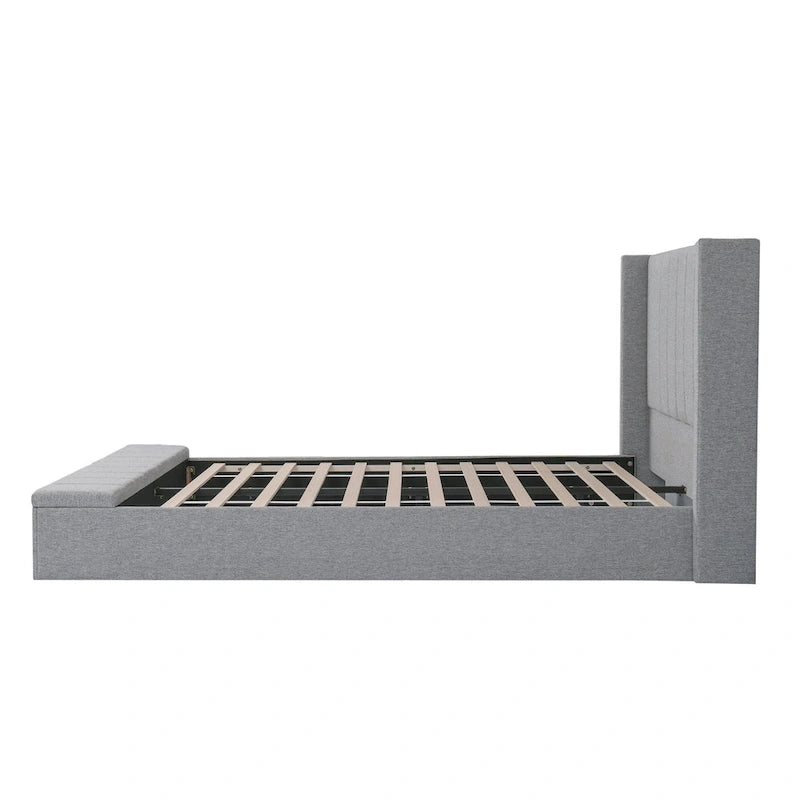 Queen Platform Bed with Wingback Headboard and Footboard Storage