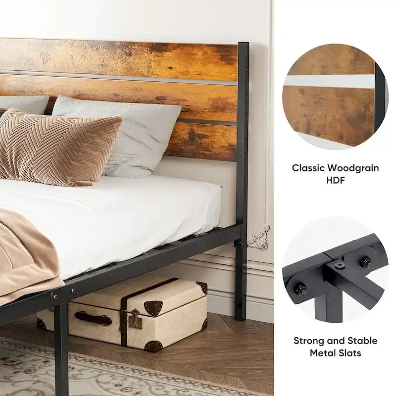 Queen Platform Bed Frame 800-lb Capacity with 12.8-Inch Under-Bed Storage