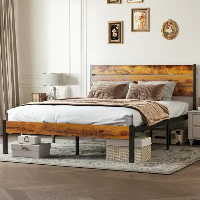 Queen Platform Bed Frame 800-lb Capacity with 12.8-Inch Under-Bed Storage