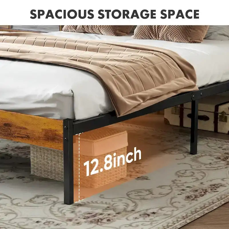 Queen Platform Bed Frame 800-lb Capacity with 12.8-Inch Under-Bed Storage