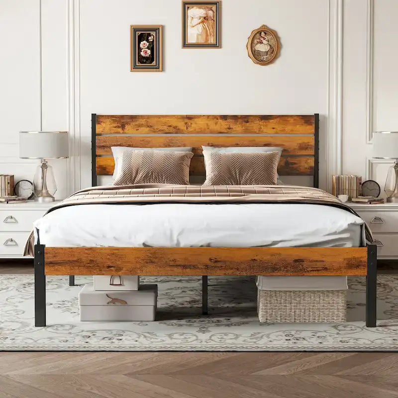 Queen Platform Bed Frame 800-lb Capacity with 12.8-Inch Under-Bed Storage