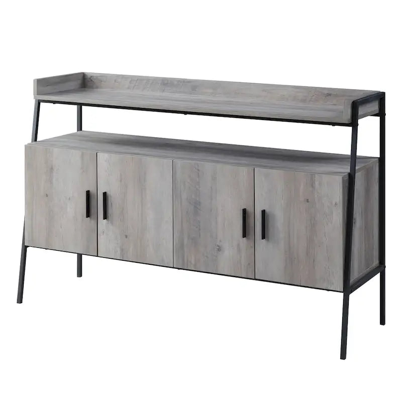 52-Inch Industrial TV Stand with Open Shelf and Metal Legs, Gray Oak