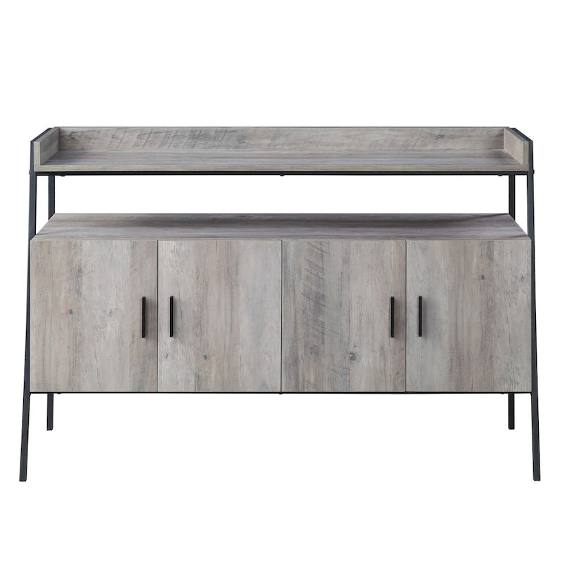 52-Inch Industrial TV Stand with Open Shelf and Metal Legs, Gray Oak