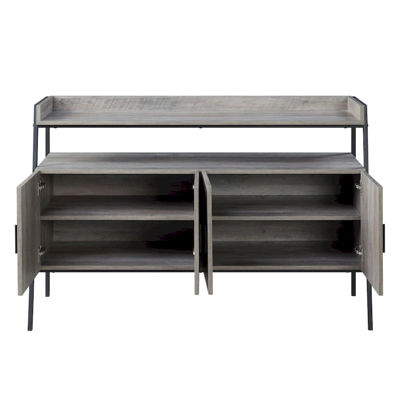 52-Inch Industrial TV Stand with Open Shelf and Metal Legs, Gray Oak