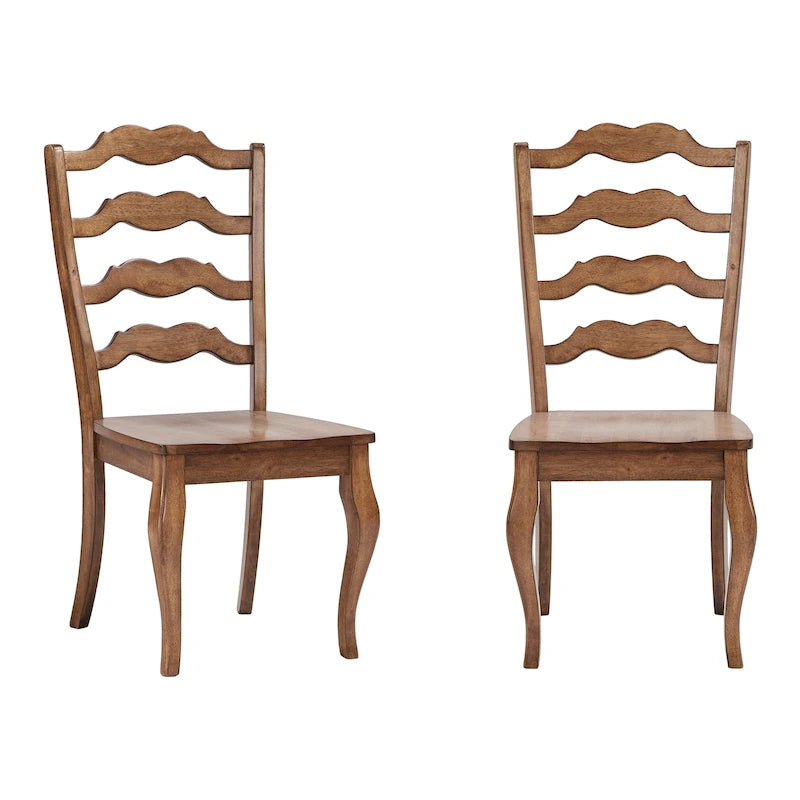 French Ladder Back Wood Dining Chair with Antique Finish, Set of 2
