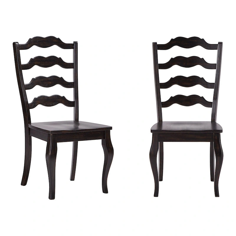 French Ladder Back Wood Dining Chair with Antique Finish, Set of 2