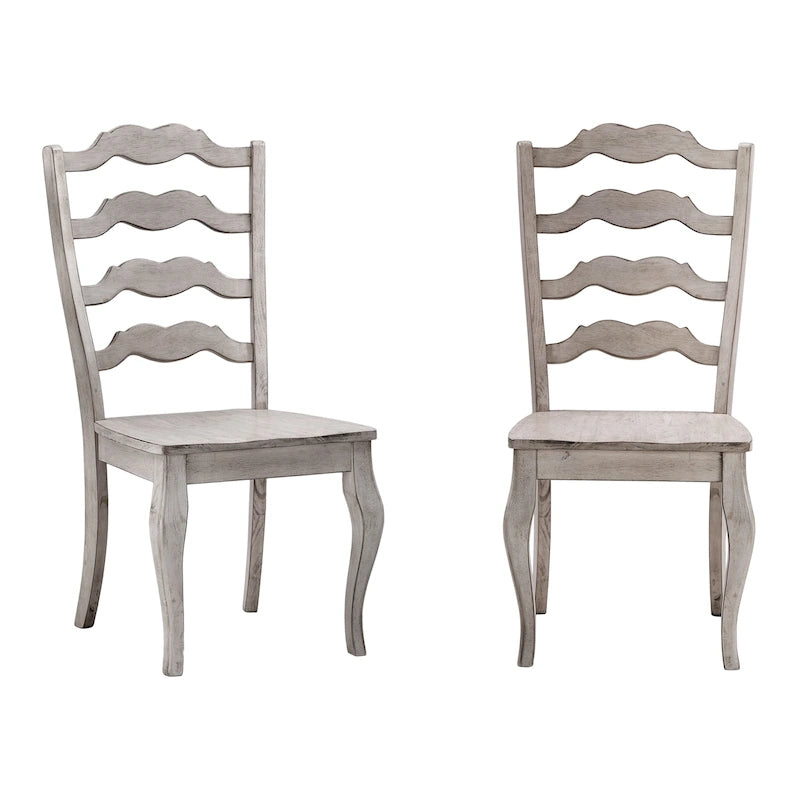 French Ladder Back Wood Dining Chair with Antique Finish, Set of 2