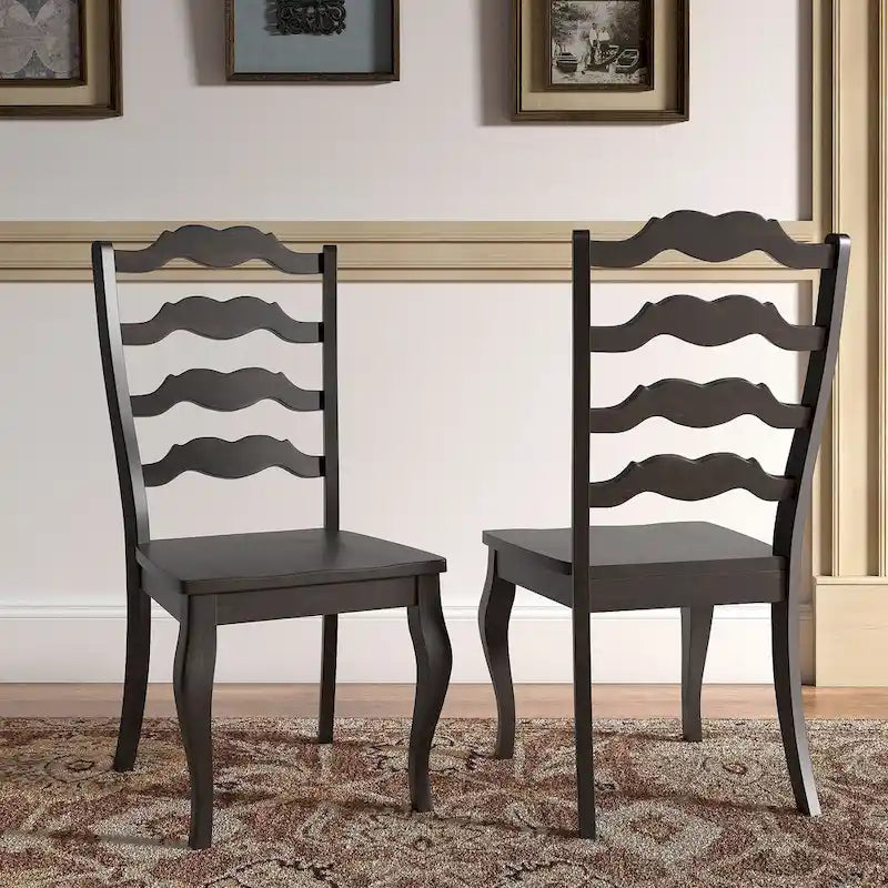French Ladder Back Wood Dining Chair with Antique Finish, Set of 2