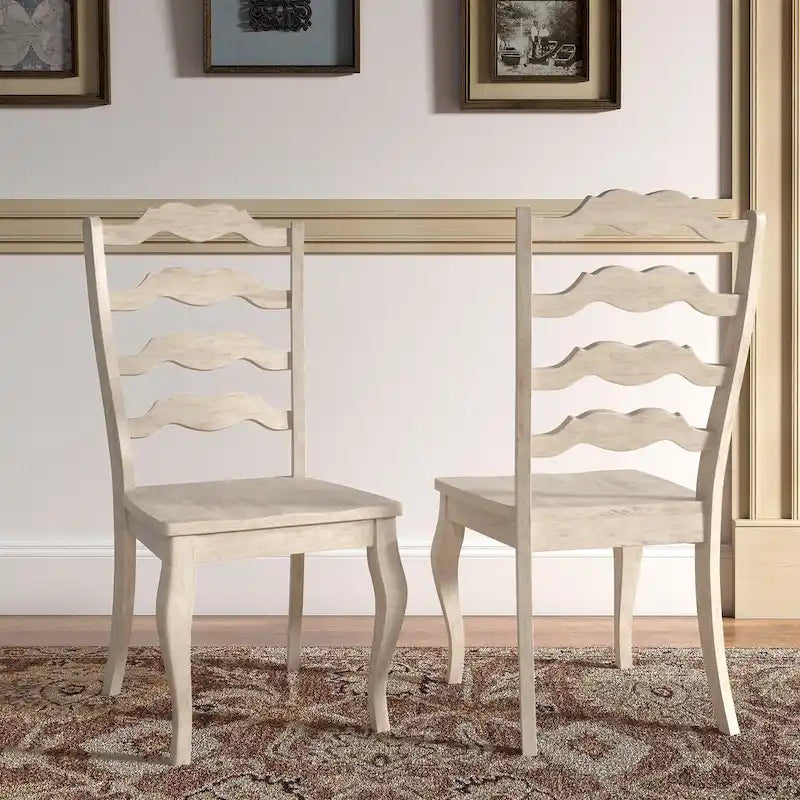 French Ladder Back Wood Dining Chair with Antique Finish, Set of 2
