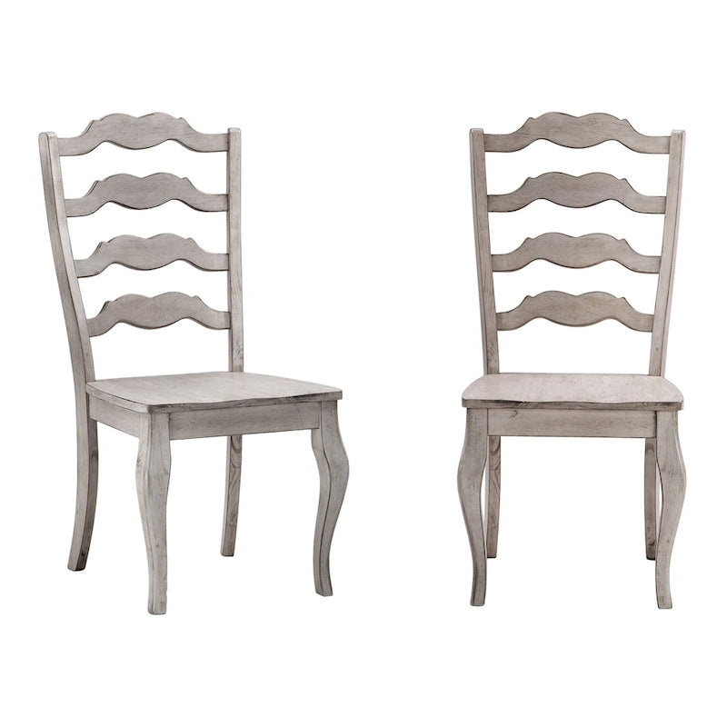 French Ladder Back Wood Dining Chair with Antique Finish, Set of 2