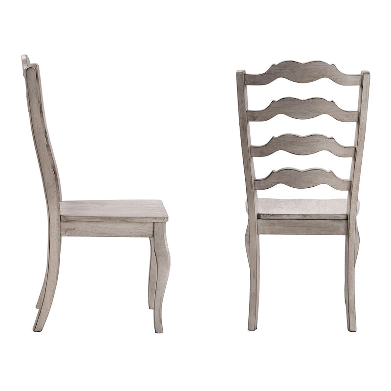 French Ladder Back Wood Dining Chair with Antique Finish, Set of 2