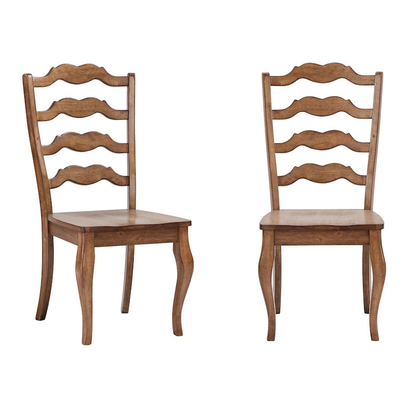 French Ladder Back Wood Dining Chair with Antique Finish, Set of 2