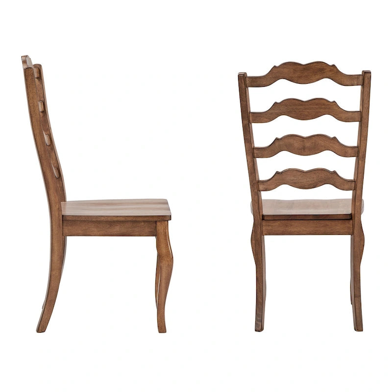 French Ladder Back Wood Dining Chair with Antique Finish, Set of 2