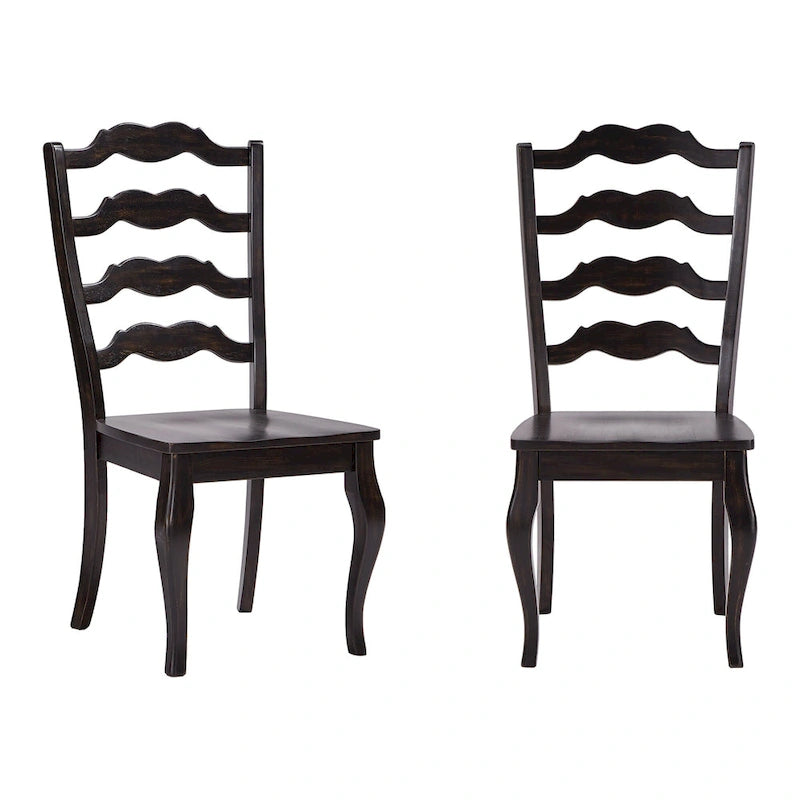 French Ladder Back Wood Dining Chair with Antique Finish, Set of 2