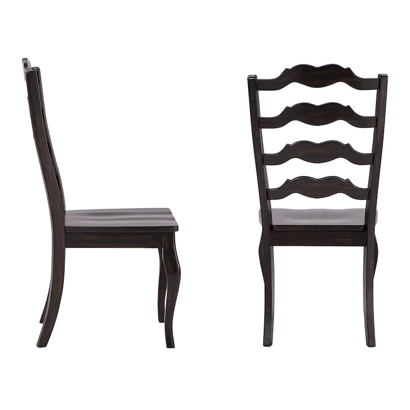 French Ladder Back Wood Dining Chair with Antique Finish, Set of 2