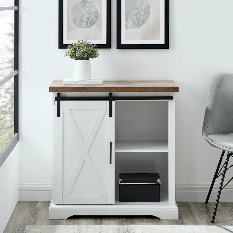 32-Inch Sliding Barn Door Cabinet with Adjustable Shelves