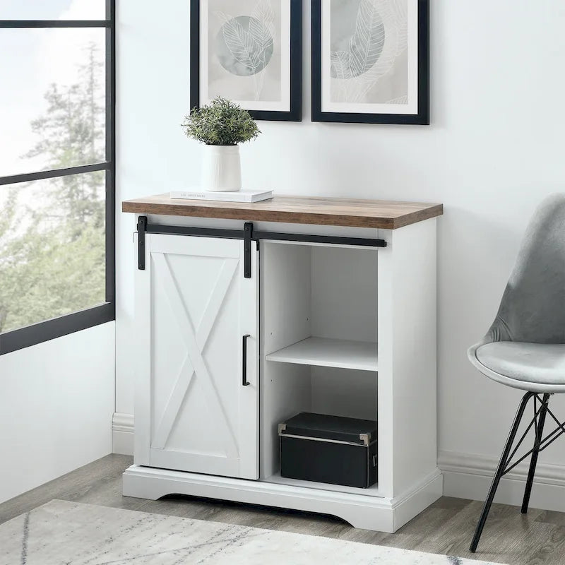 32-Inch Sliding Barn Door Cabinet with Adjustable Shelves