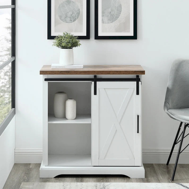 32-Inch Sliding Barn Door Cabinet with Adjustable Shelves