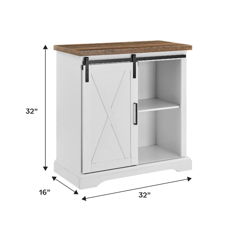 32-Inch Sliding Barn Door Cabinet with Adjustable Shelves