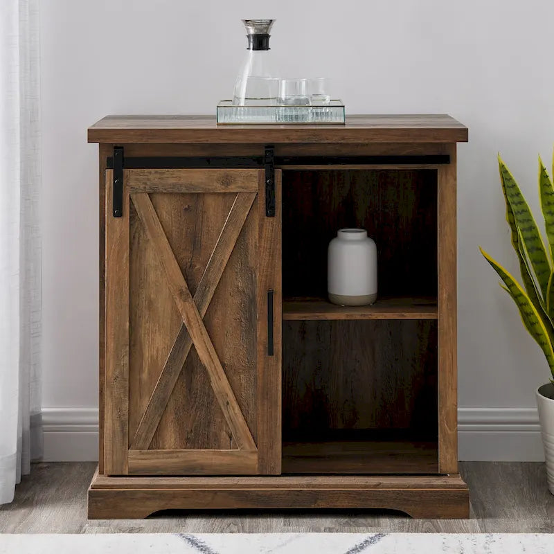 32-Inch Sliding Barn Door Cabinet with Adjustable Shelves