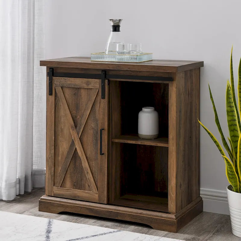 32-Inch Sliding Barn Door Cabinet with Adjustable Shelves