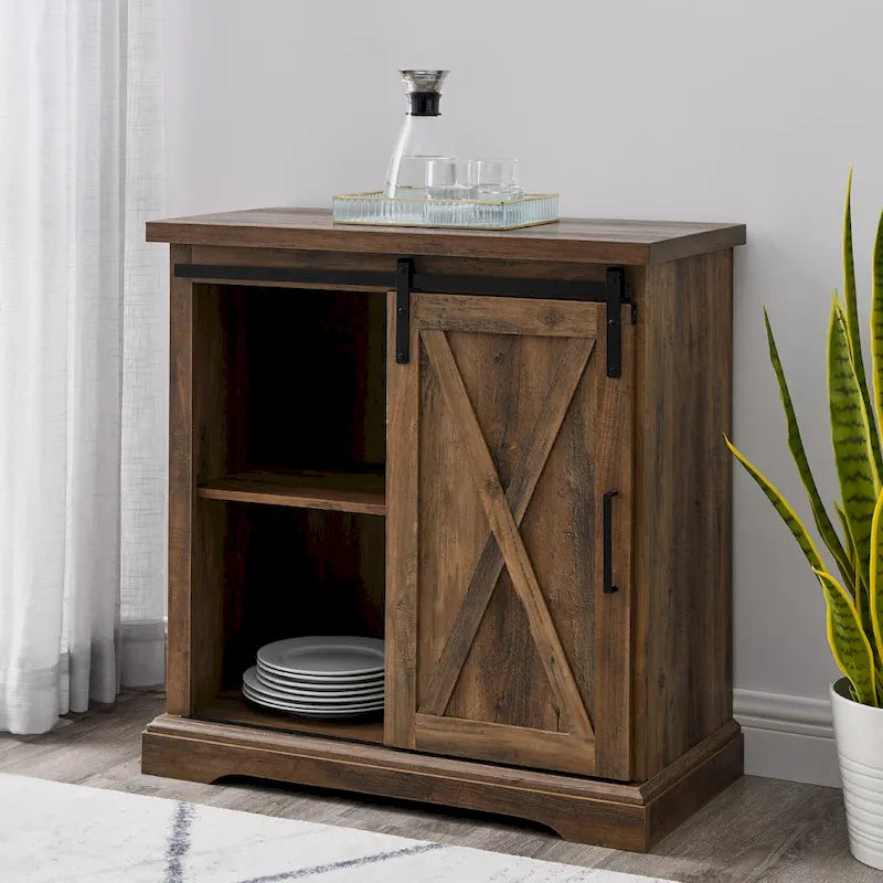 32-Inch Sliding Barn Door Cabinet with Adjustable Shelves