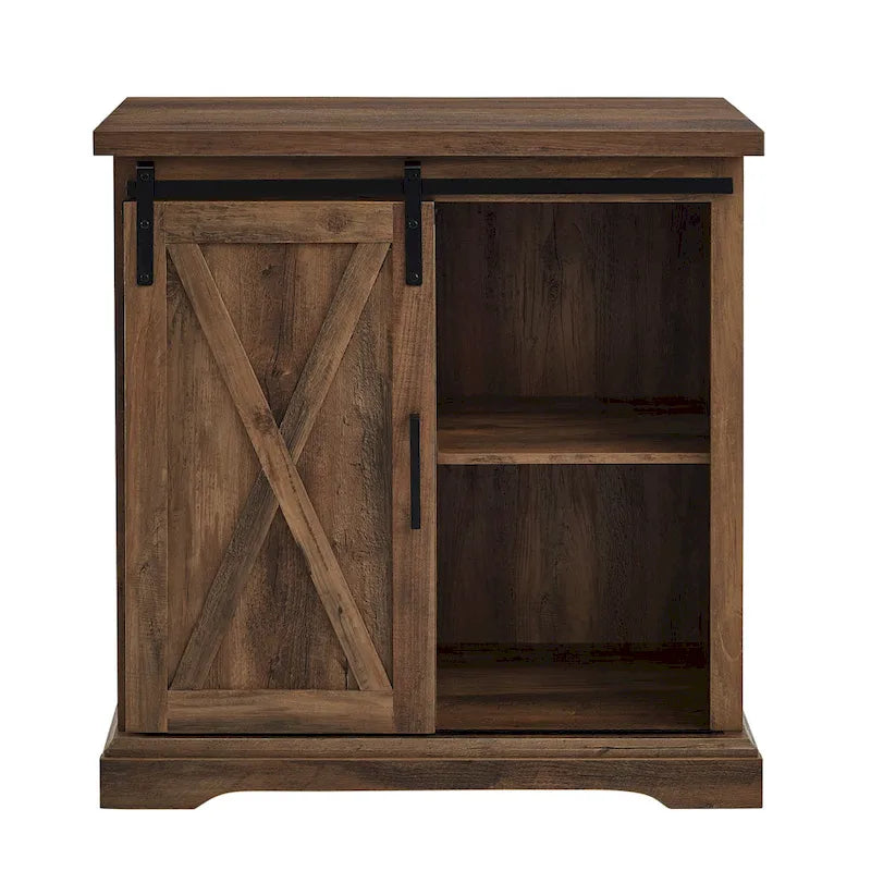 32-Inch Sliding Barn Door Cabinet with Adjustable Shelves