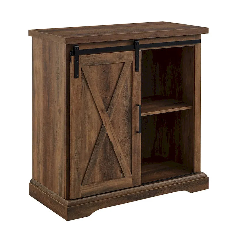 32-Inch Sliding Barn Door Cabinet with Adjustable Shelves