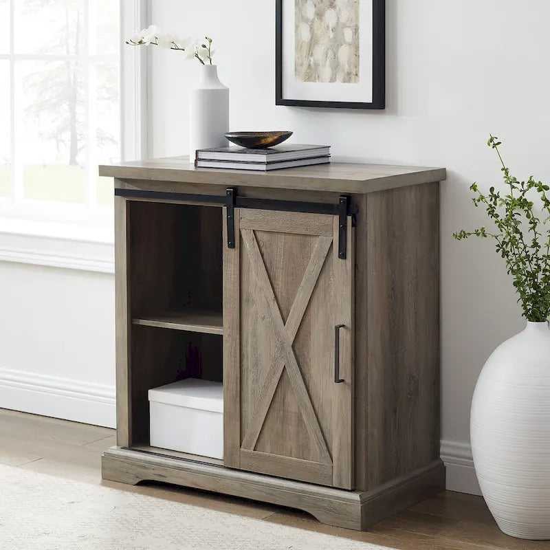 32-Inch Sliding Barn Door Cabinet with Adjustable Shelves