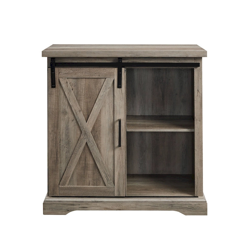 32-Inch Sliding Barn Door Cabinet with Adjustable Shelves