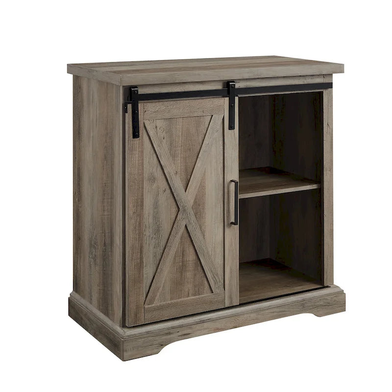 32-Inch Sliding Barn Door Cabinet with Adjustable Shelves