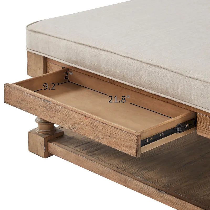Storage Ottoman Coffee Table with 2 Drawers and Antique Pine Legs