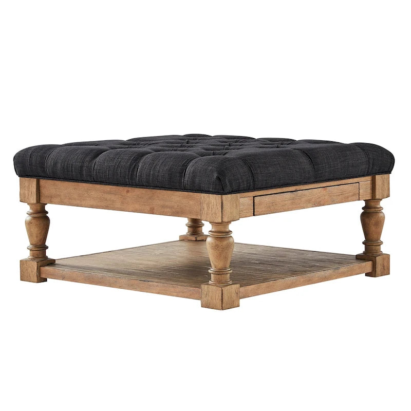 Storage Ottoman Coffee Table with 2 Drawers and Antique Pine Legs