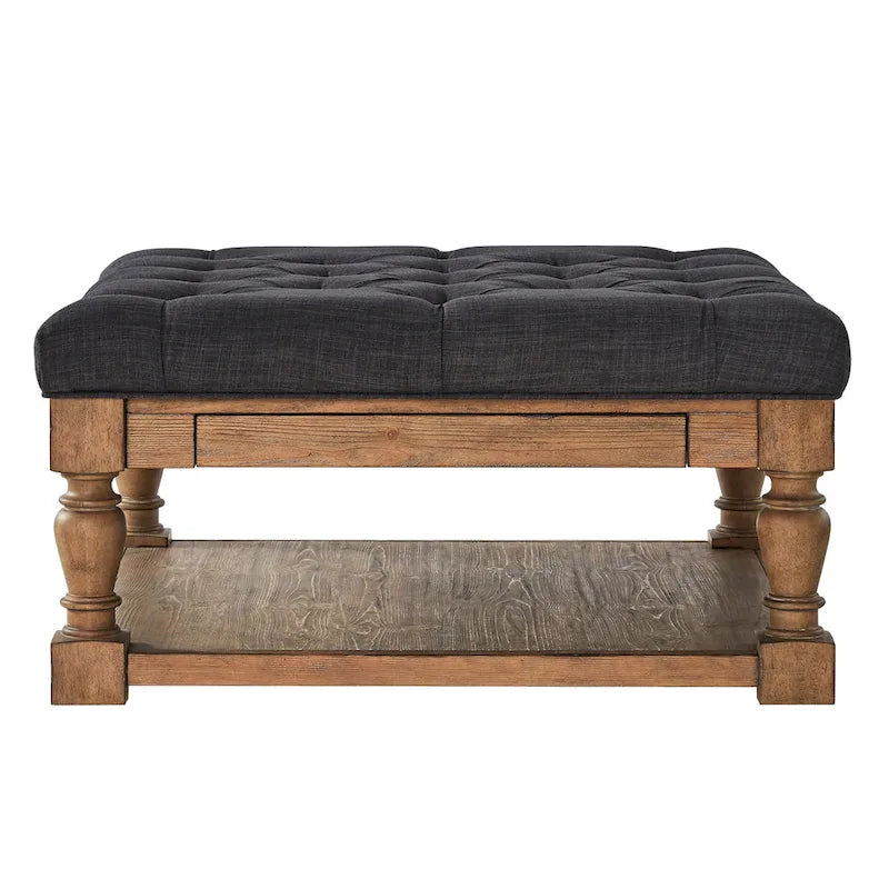 Storage Ottoman Coffee Table with 2 Drawers and Antique Pine Legs