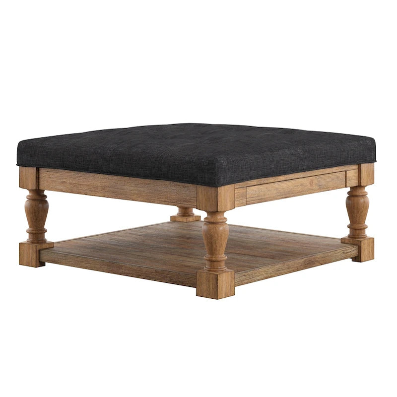 Storage Ottoman Coffee Table with 2 Drawers and Antique Pine Legs