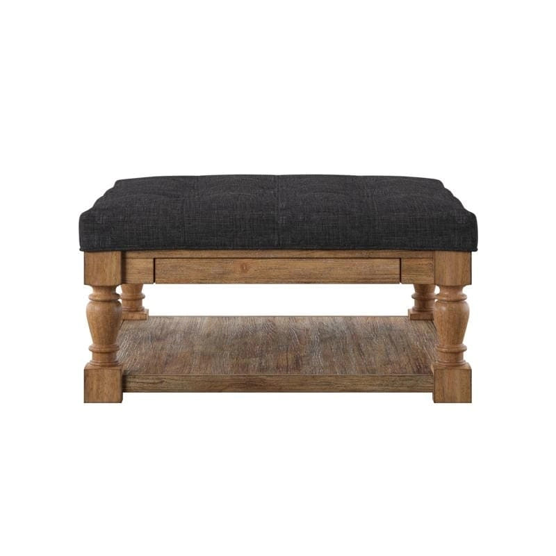 Storage Ottoman Coffee Table with 2 Drawers and Antique Pine Legs