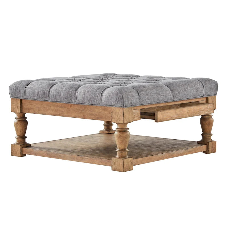 Storage Ottoman Coffee Table with 2 Drawers and Antique Pine Legs