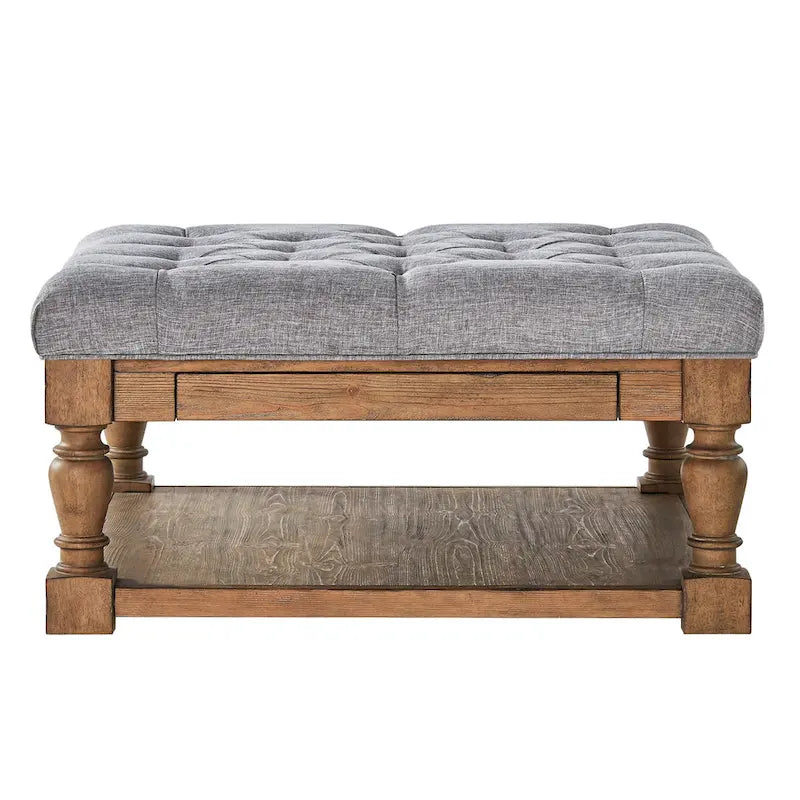 Storage Ottoman Coffee Table with 2 Drawers and Antique Pine Legs