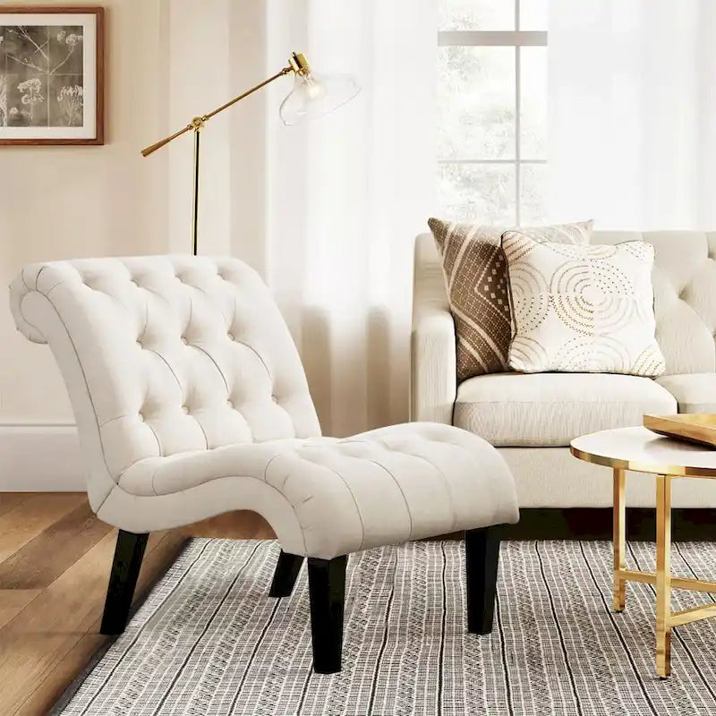 Button Tufted Velvet Accent Chair with Wood Legs, High Back