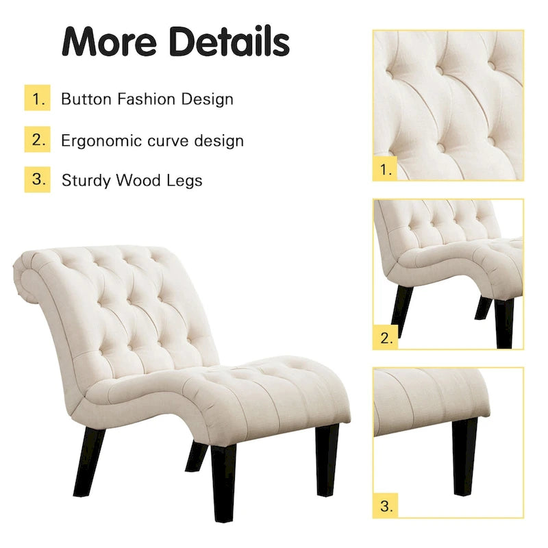 Button Tufted Velvet Accent Chair with Wood Legs, High Back