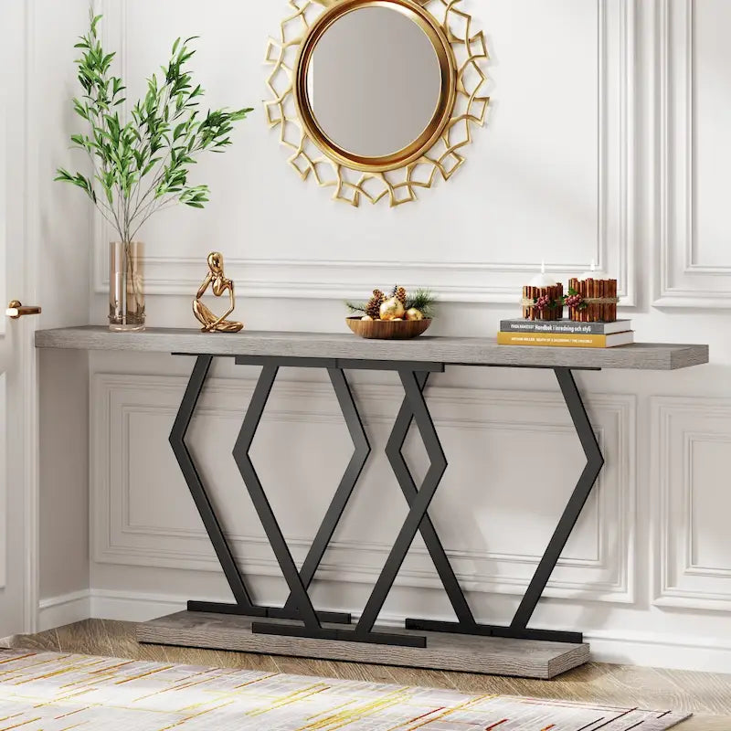 70.9-Inch Console Table with Faux Marble Top and Gold Metal Frame