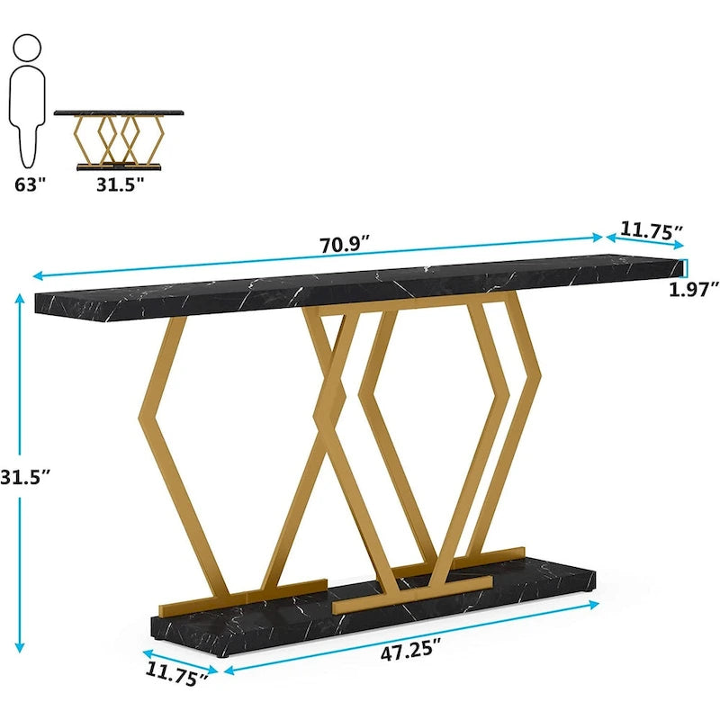 70.9-Inch Console Table with Faux Marble Top and Gold Metal Frame