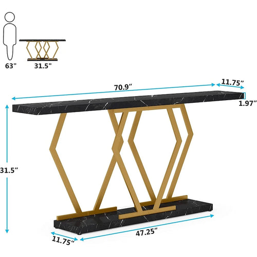 70.9-Inch Console Table with Faux Marble Top and Gold Metal Frame