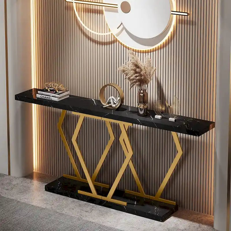 70.9-Inch Console Table with Faux Marble Top and Gold Metal Frame