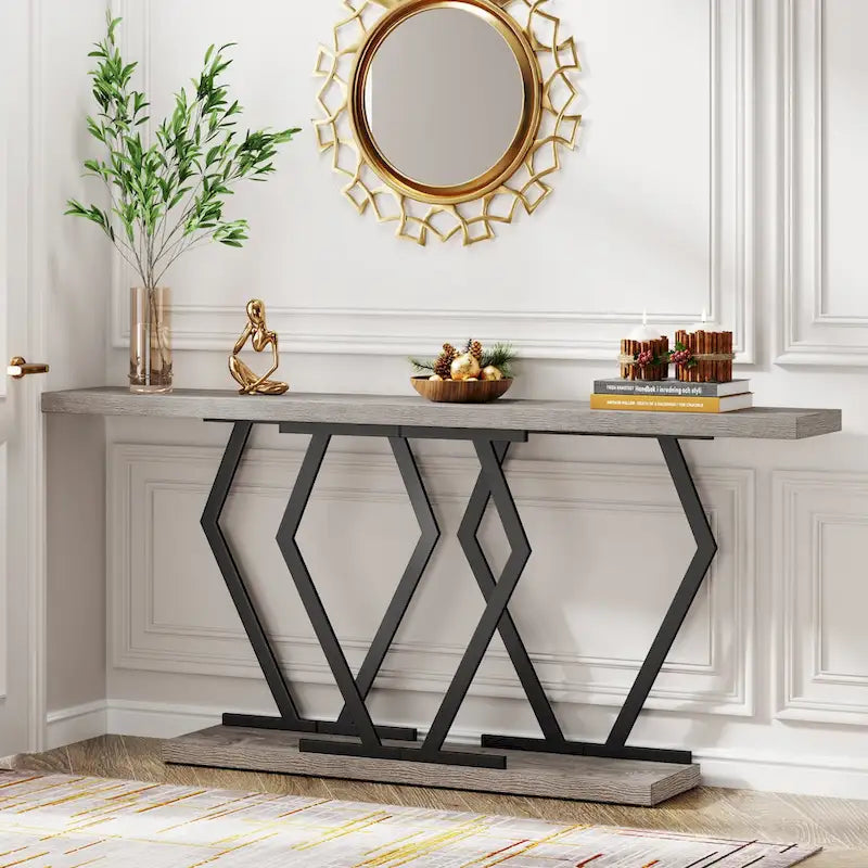 70.9-Inch Console Table with Faux Marble Top and Gold Metal Frame