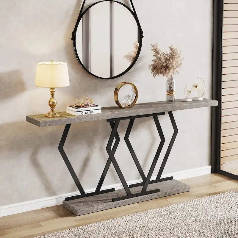 70.9-Inch Console Table with Faux Marble Top and Gold Metal Frame