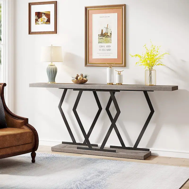 70.9-Inch Console Table with Faux Marble Top and Gold Metal Frame
