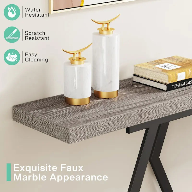 70.9-Inch Console Table with Faux Marble Top and Gold Metal Frame