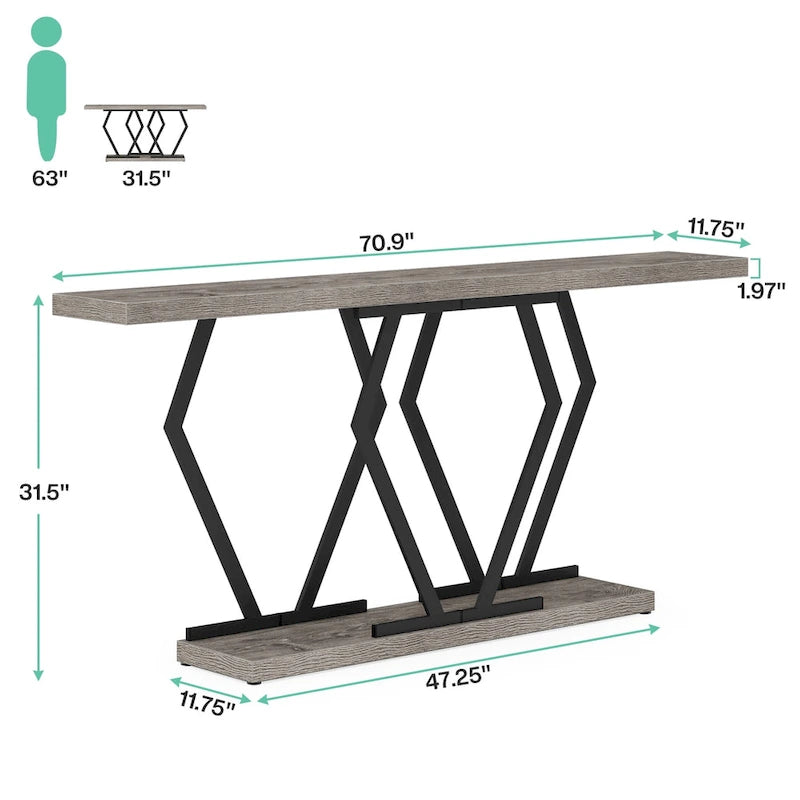 70.9-Inch Console Table with Faux Marble Top and Gold Metal Frame